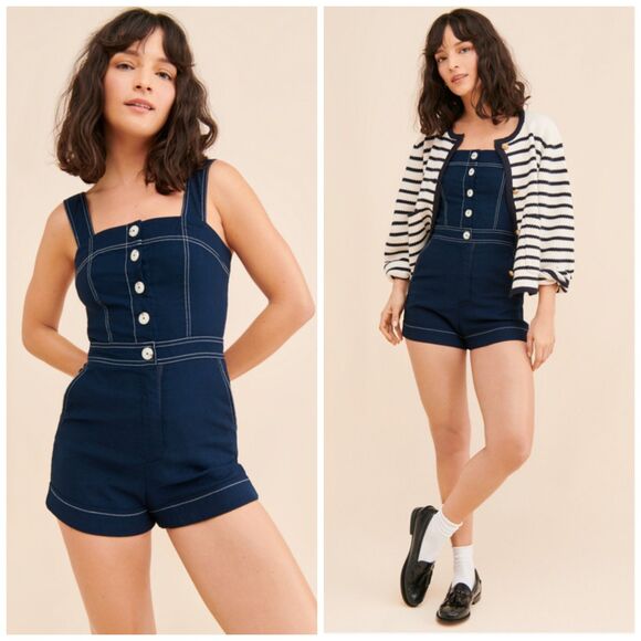 NEW Anthropologie Maeve Portside Romper in Navy Blue